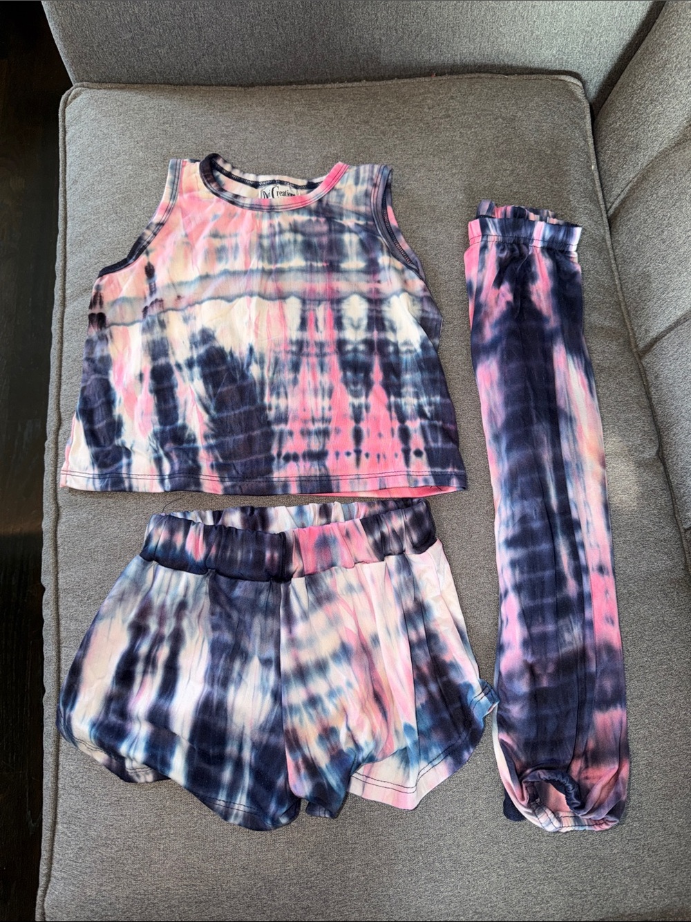 Tie-Dye Pink and Navy Girls' 3-Piece Pajama Set
